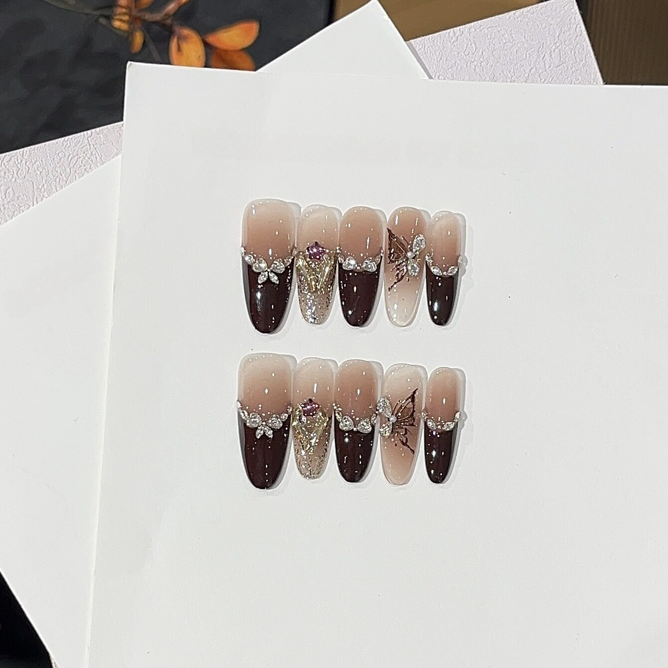 Hazelnut Cookie | Caramel French Butterfly Press-On Nails