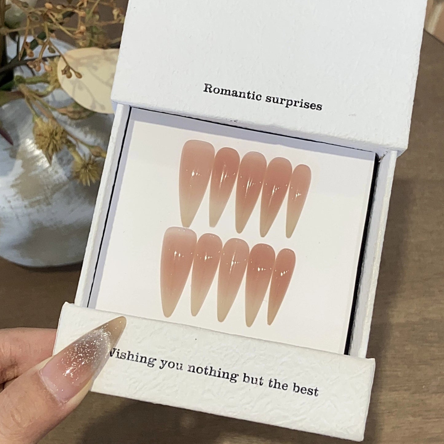 Sheer Peach Icy Gradient Press-On Nails | Handmade