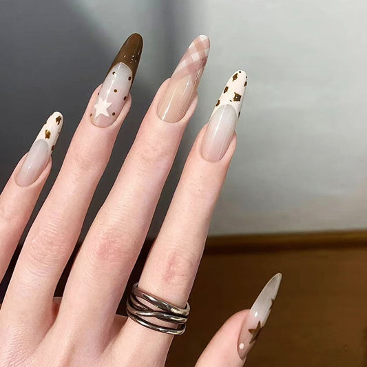 Cream Brown Leopard Star French Press-On Nails