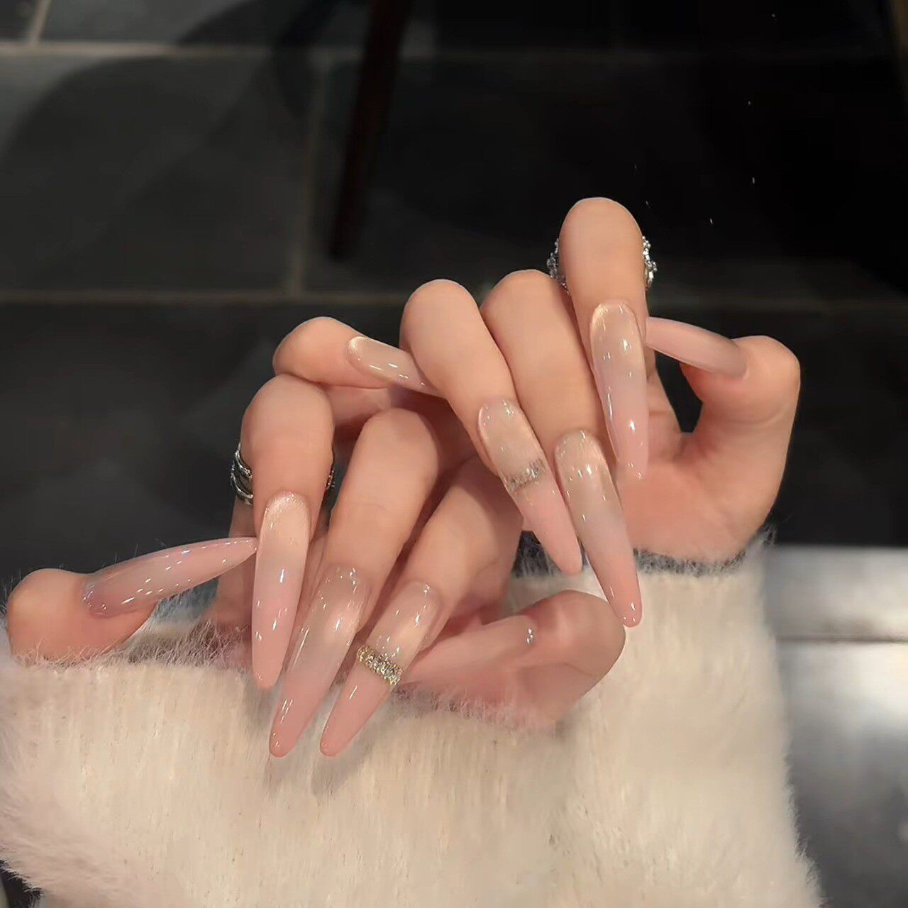 Peachy Glow Pink-Gold Cat-Eye Press-On Nails | Handmade