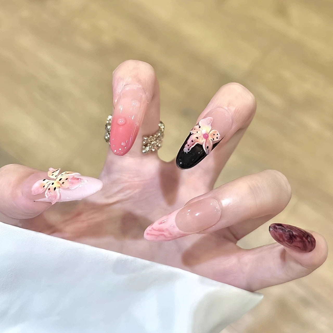Seattle Night | Pink French Floral Press-On Nails