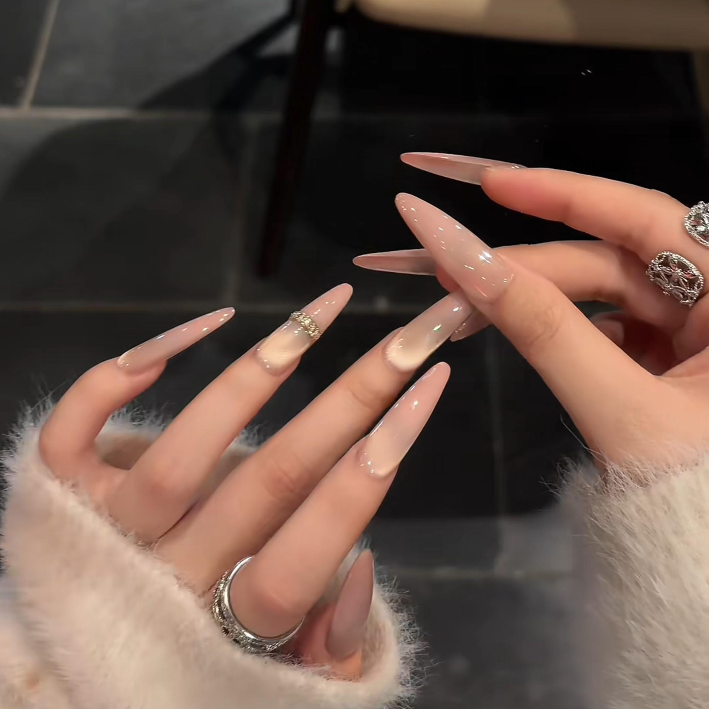 Peachy Glow Pink-Gold Cat-Eye Press-On Nails | Handmade