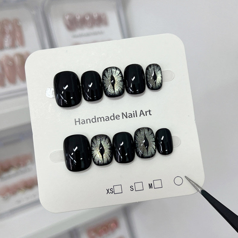Dark Grunge Evil-Eye Press-On Nails - Hand-Painted Short Squoval False Nails