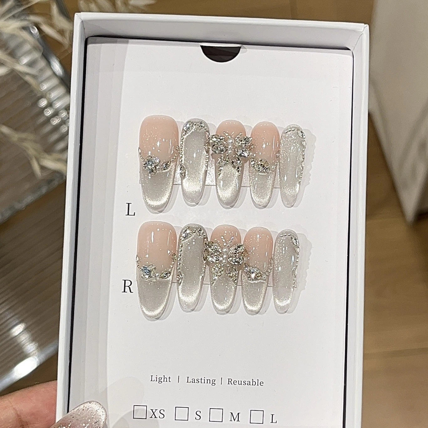 Misty Glow Pink Cat-Eye Press-On Nails | Handmade