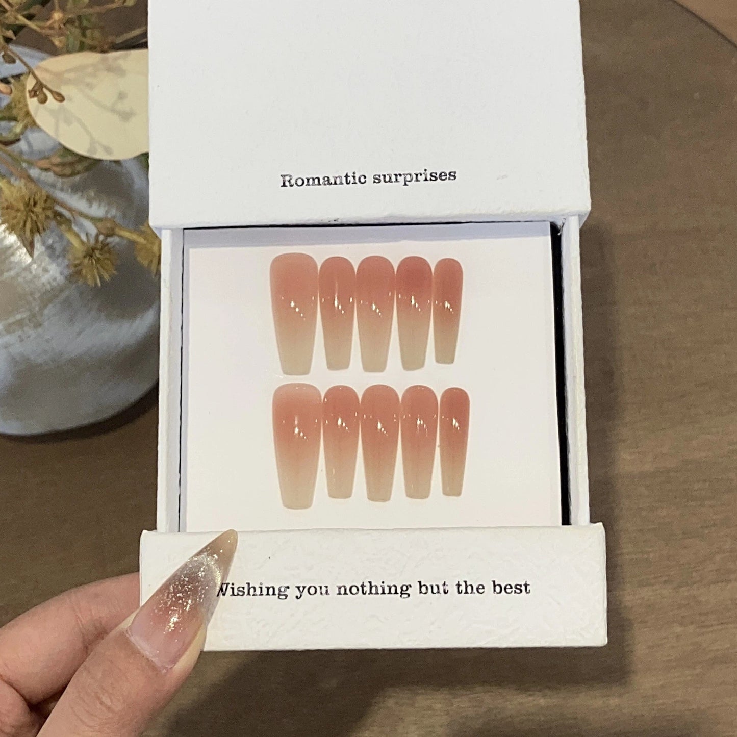 Sheer Peach Icy Gradient Press-On Nails | Handmade