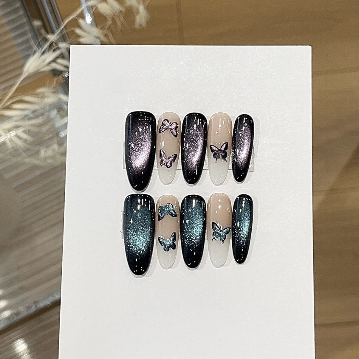 Dreamy Blue-Purple Butterfly Cat-Eye Press-On Nails