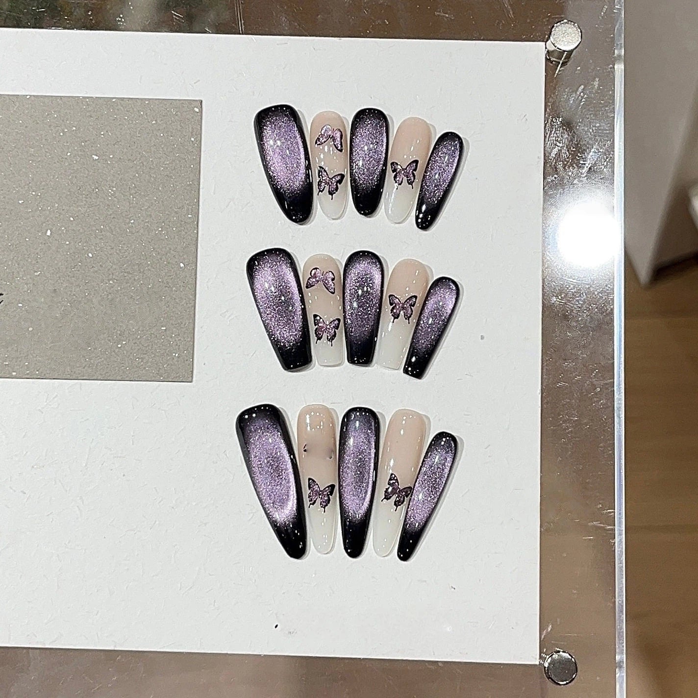 Dreamy Blue-Purple Butterfly Cat-Eye Press-On Nails