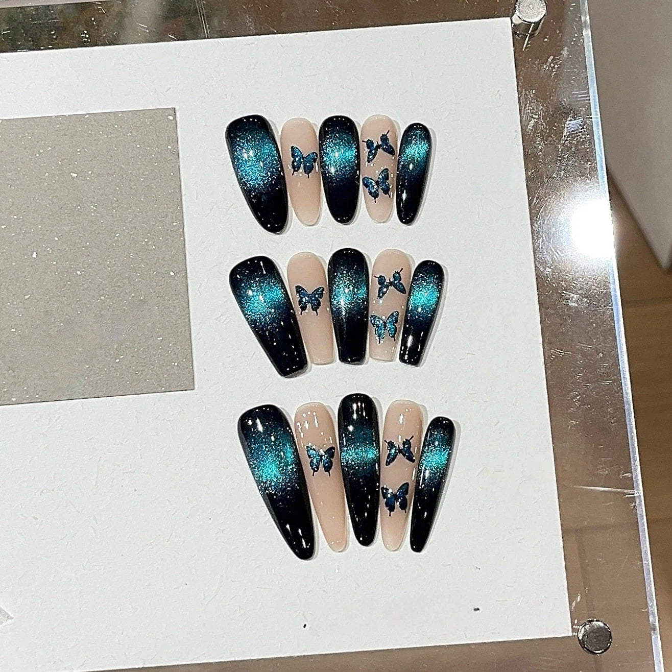 Dreamy Blue-Purple Butterfly Cat-Eye Press-On Nails