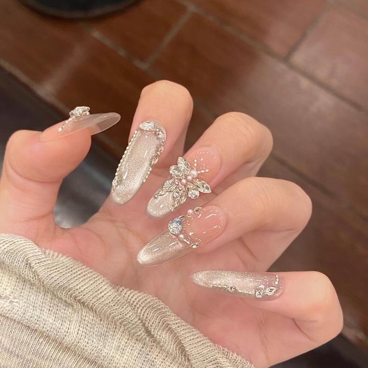 Misty Glow Pink Cat-Eye Press-On Nails | Handmade - main product image 1