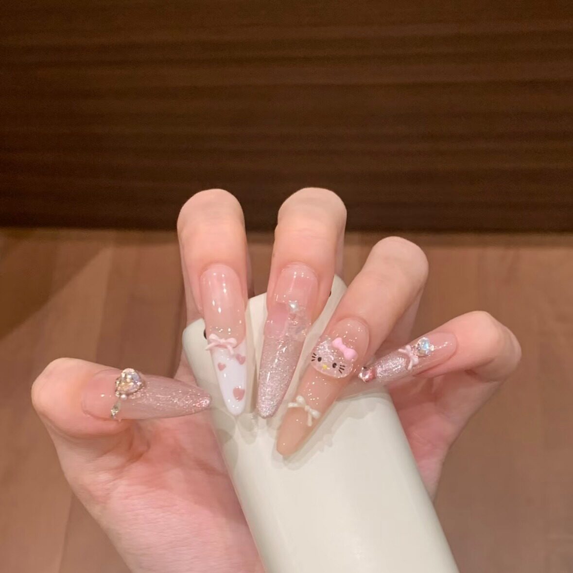 Sweet Bow French Cat-Eye Press-On Nails - main product image 1
