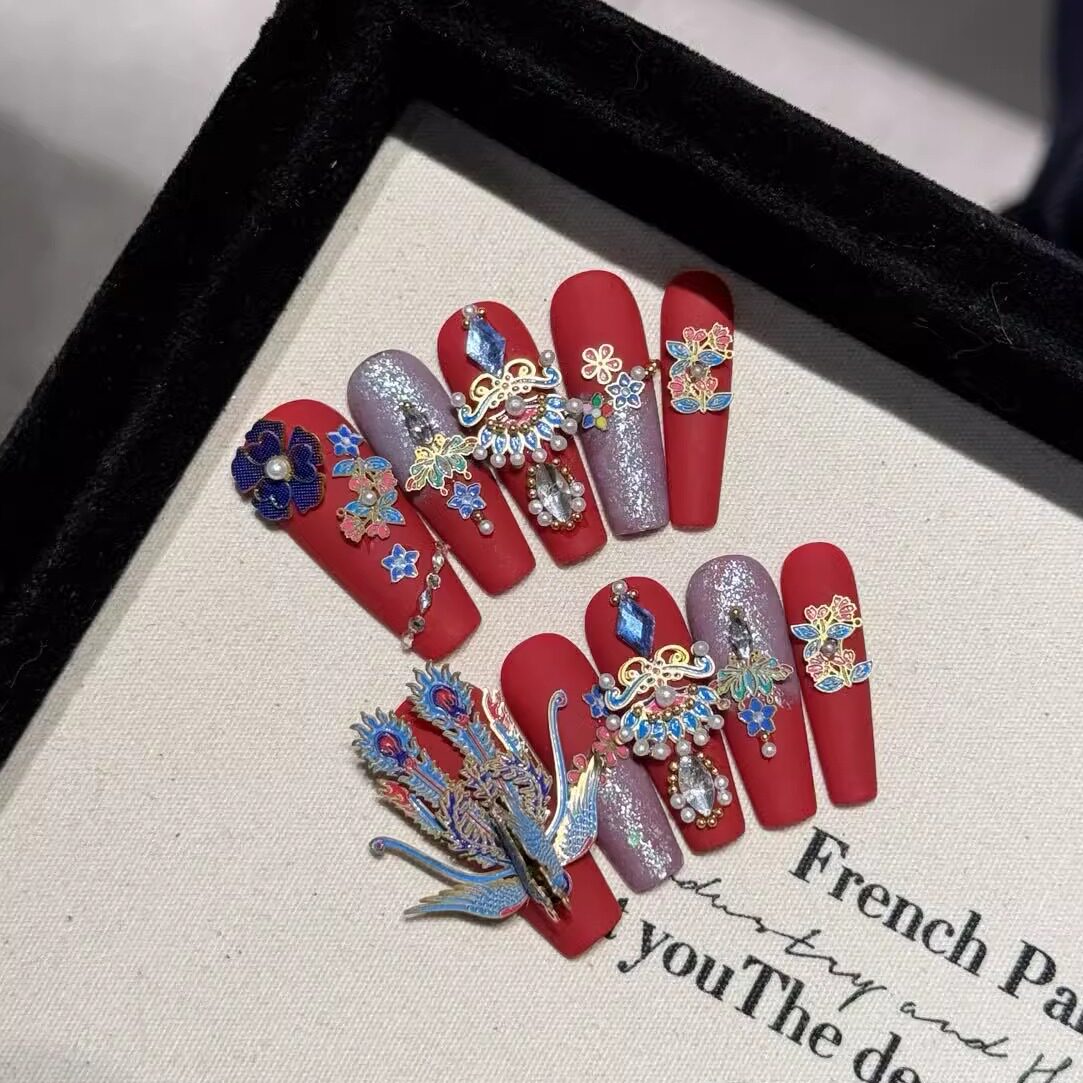 Phoenix Bridal | Red & Blue 3D Press-On Nails - main product image 1