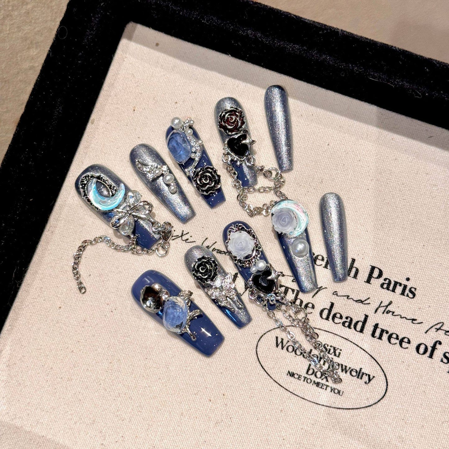 Midnight Rose | Handmade Blue Press-On Nails - main product image 1