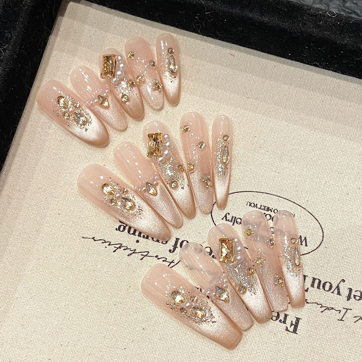 Girlish Heart | Nude Champagne Cat-Eye Press-On Nails - main product image 1
