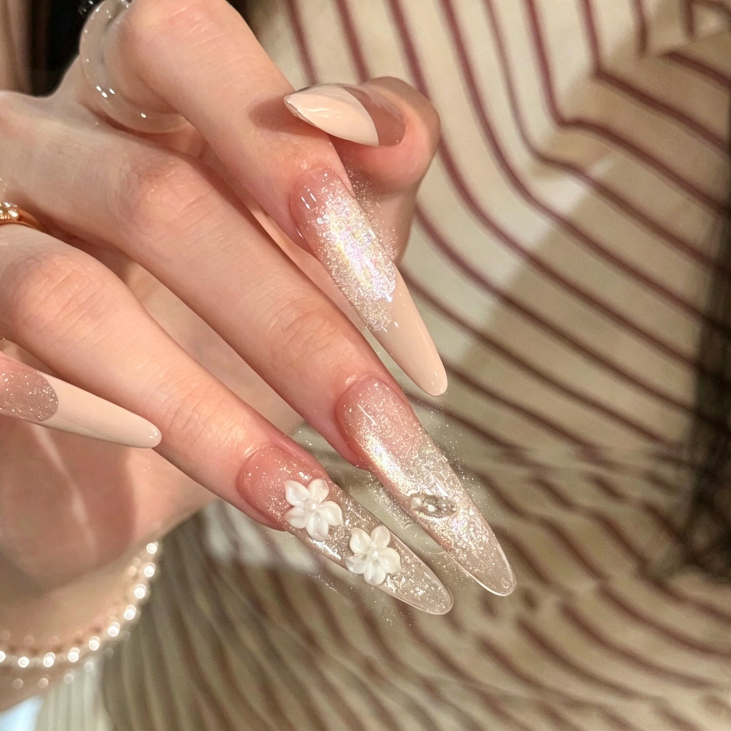 Creamy French | Nude Pink Shimmer Press-On Nails - main product image 1