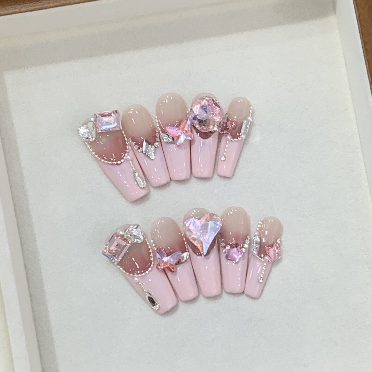 Pink Diamond Sweetheart | Peach Nude Ombre Press-On Nails - main product image 1