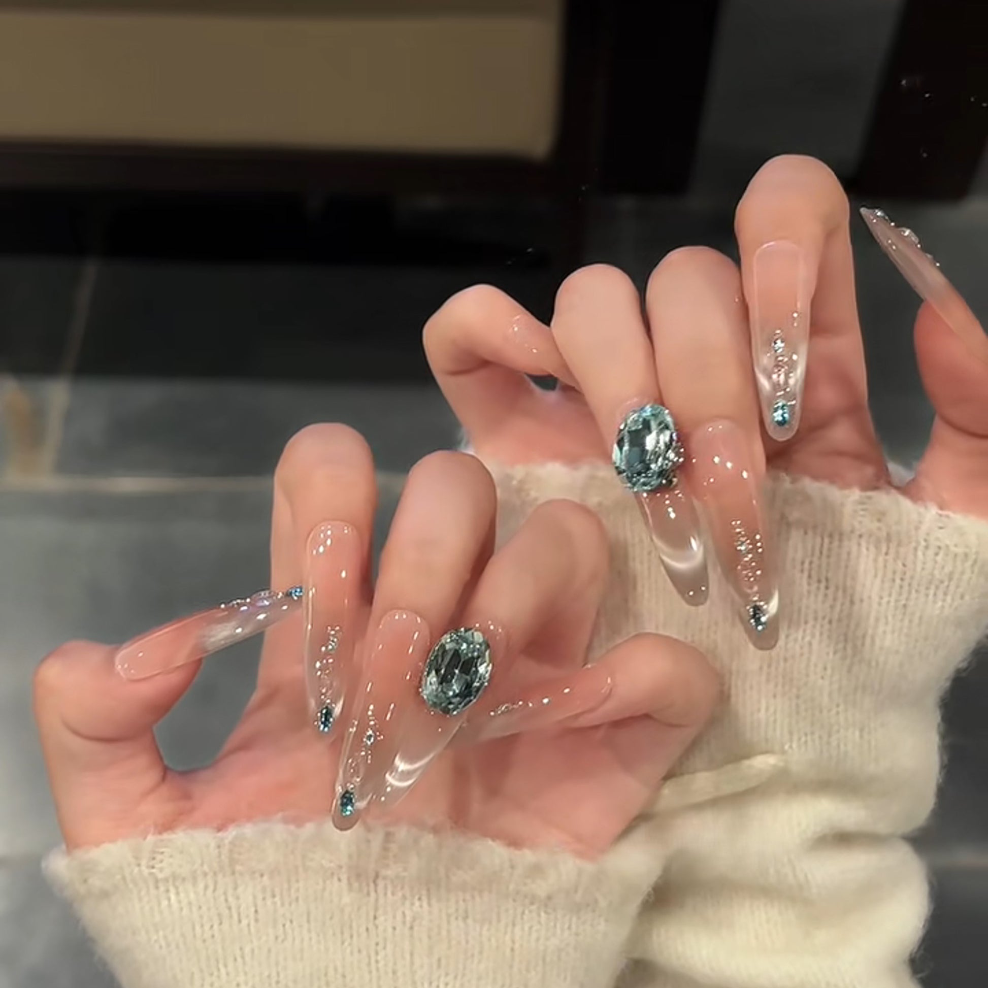 Mermaid Tears Icy Blue Cat-Eye Press-On Nails - main product image 1