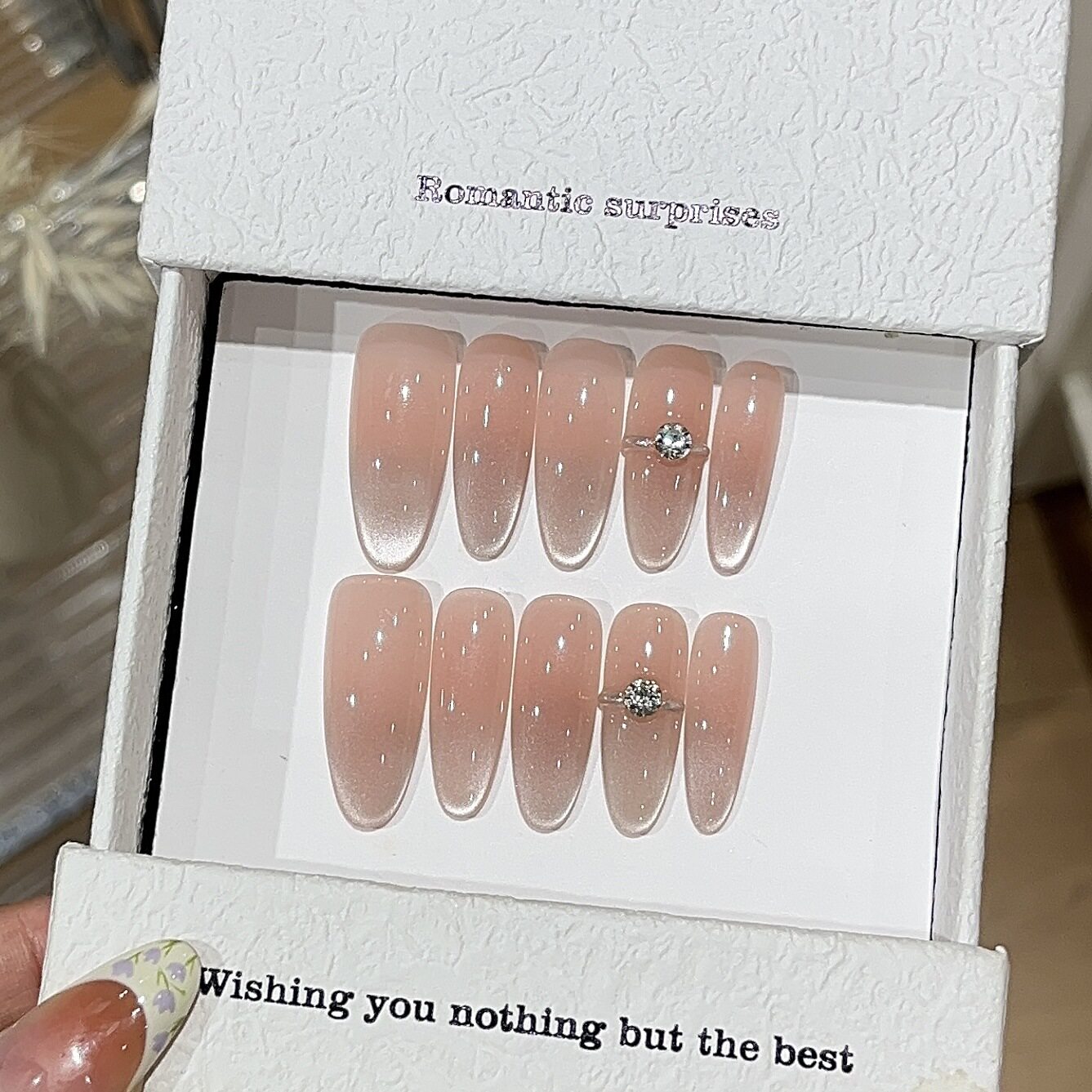 Icy Blush Cat-Eye Press-On Nails | Extra-Long Oval & Stiletto & Coffin - main product image 1