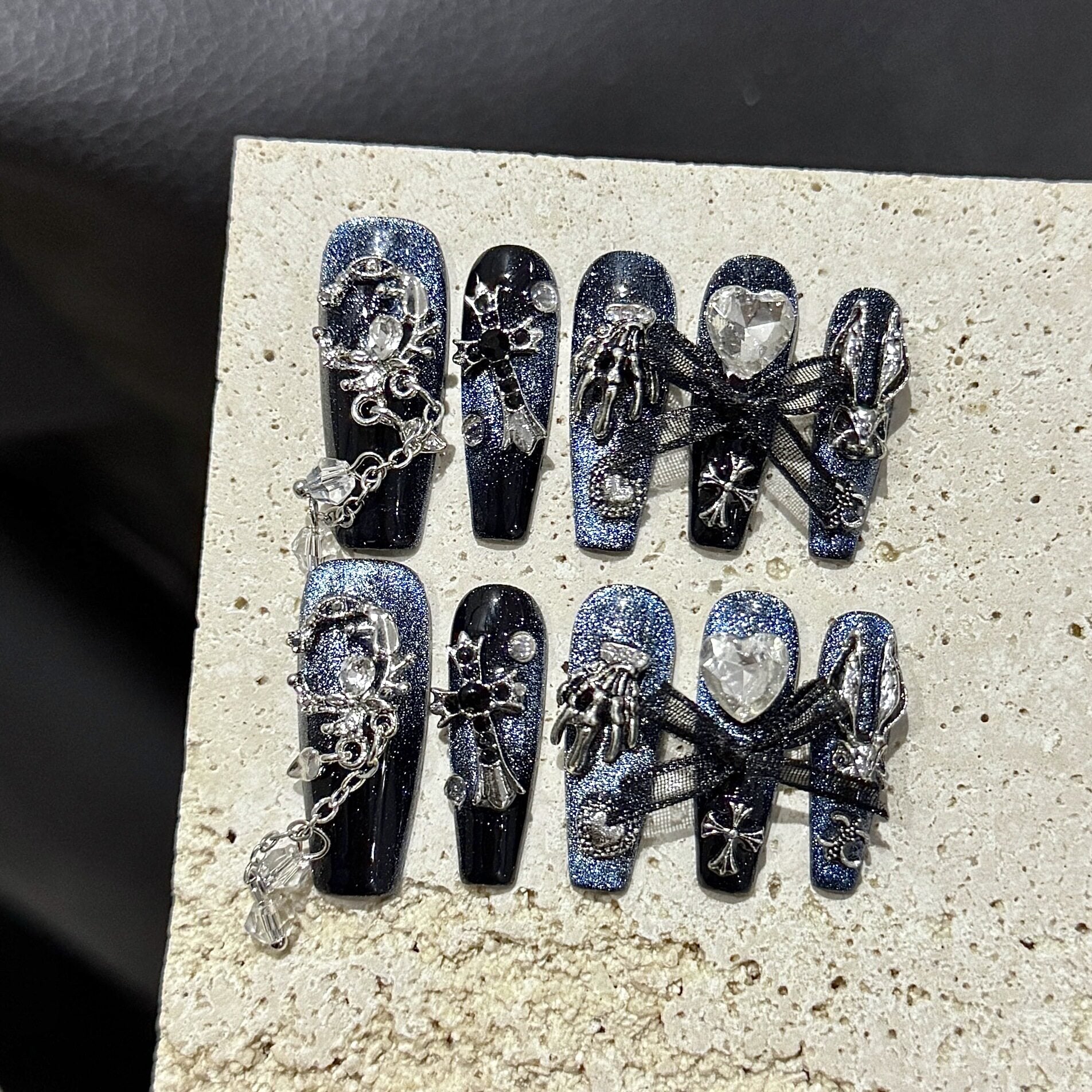 Beihai Siren | Pink Gem-Embellished Press-On Nails - main product image 1
