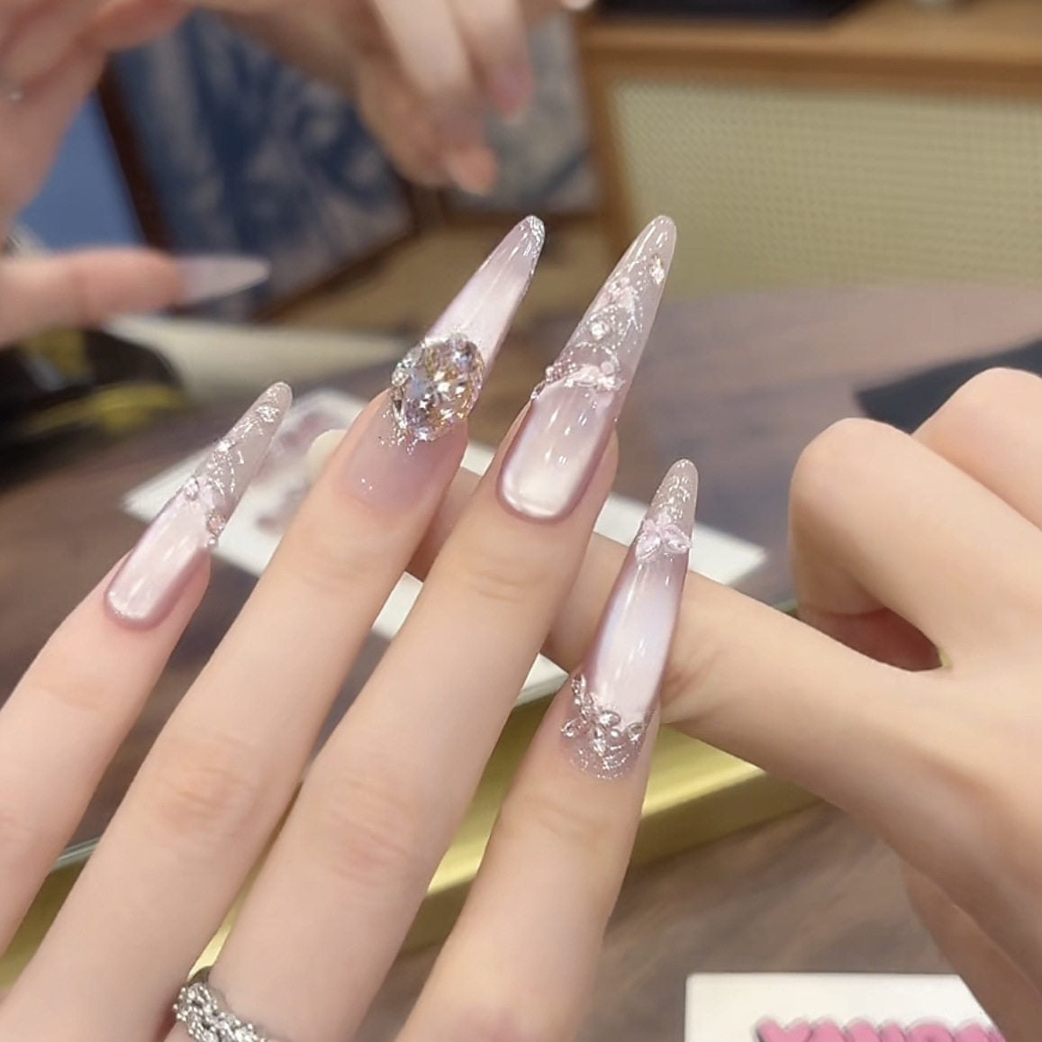 Gilded Silk | Pink Cat-Eye Press-On Nails - main product image 2