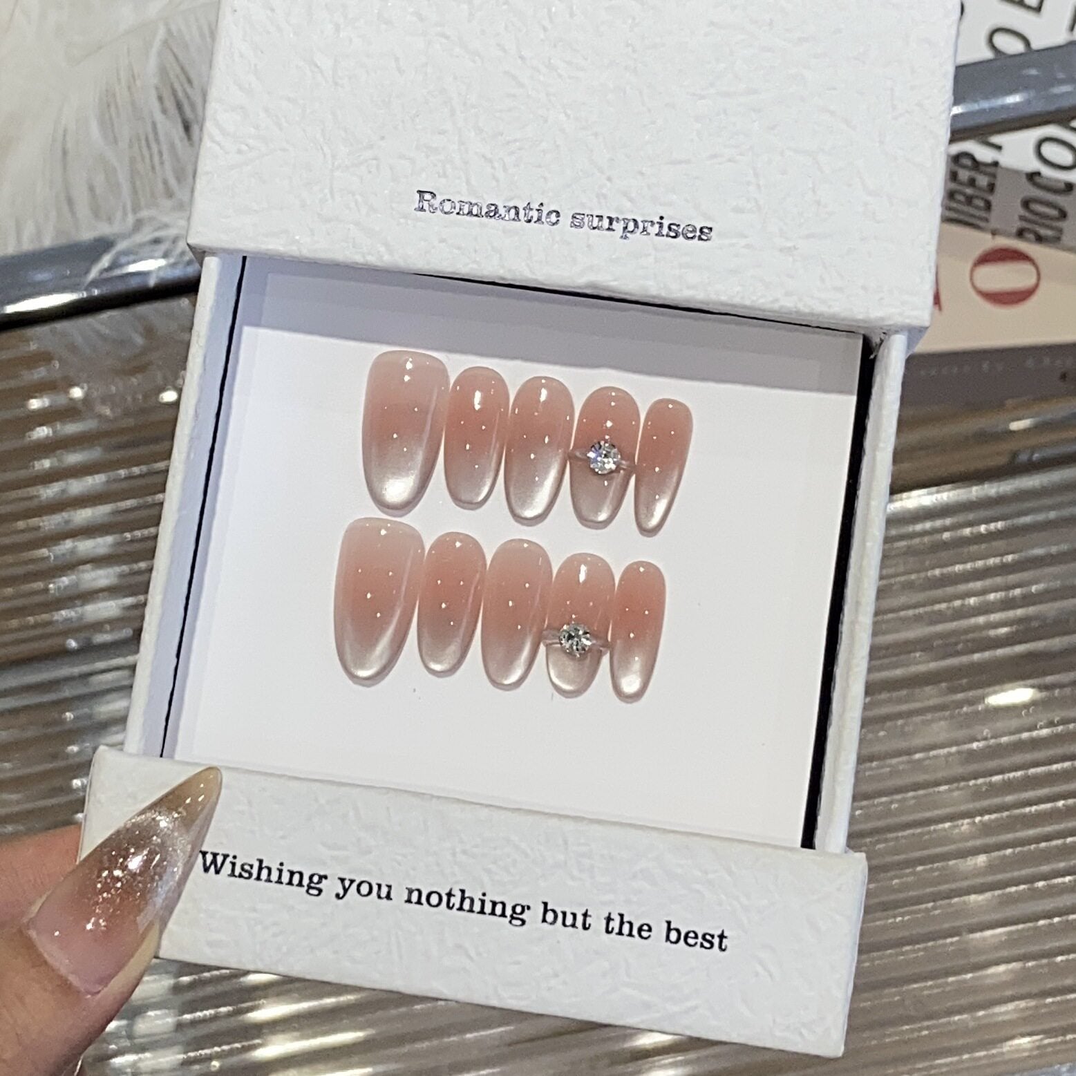 Icy Blush Cat-Eye Press-On Nails | Extra-Long Oval & Stiletto & Coffin - main product image 2