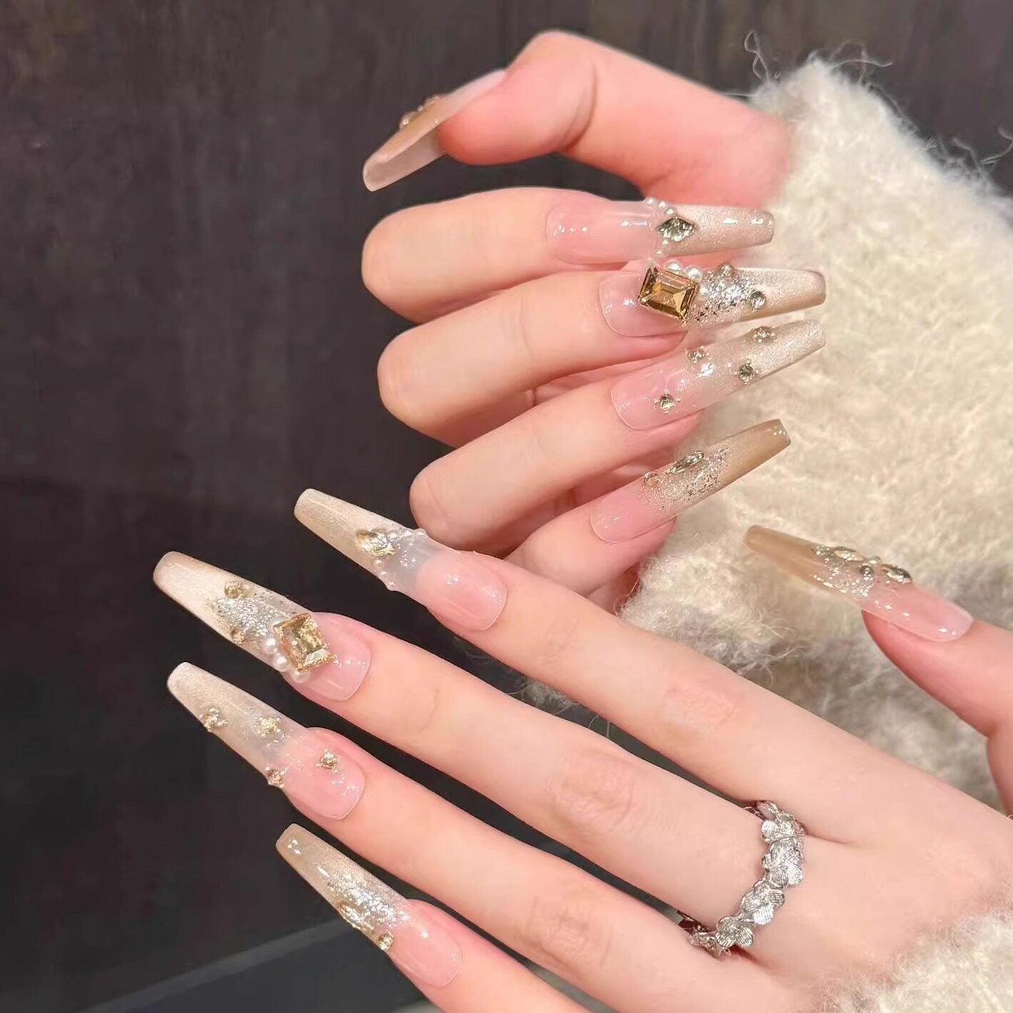 Girlish Heart | Nude Champagne Cat-Eye Press-On Nails - main product image 2