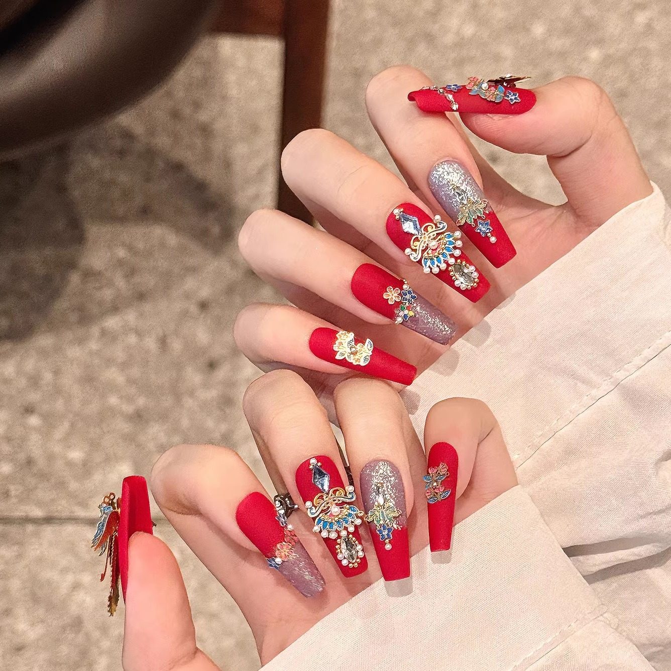 Phoenix Bridal | Red & Blue 3D Press-On Nails - main product image 2