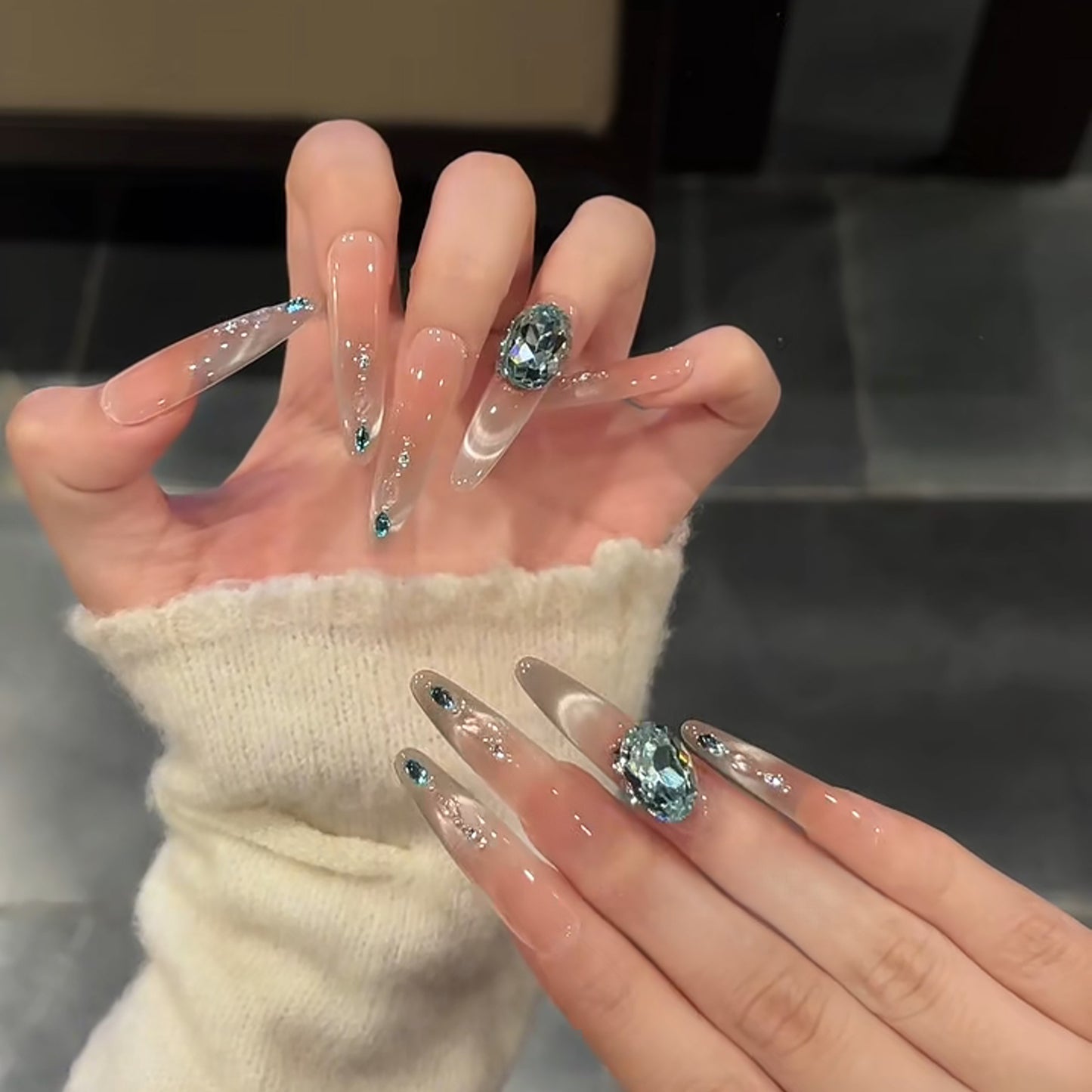 Mermaid Tears Icy Blue Cat-Eye Press-On Nails - main product image 2