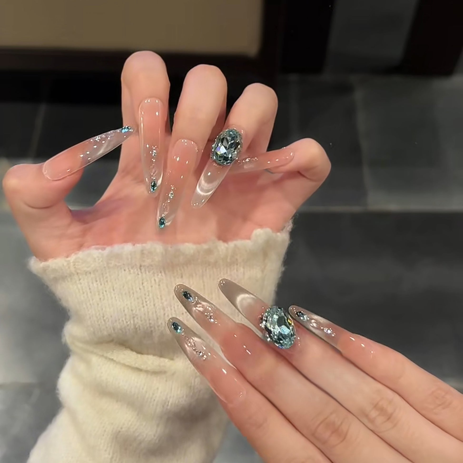 Mermaid Tears Icy Blue Cat-Eye Press-On Nails - main product image 2