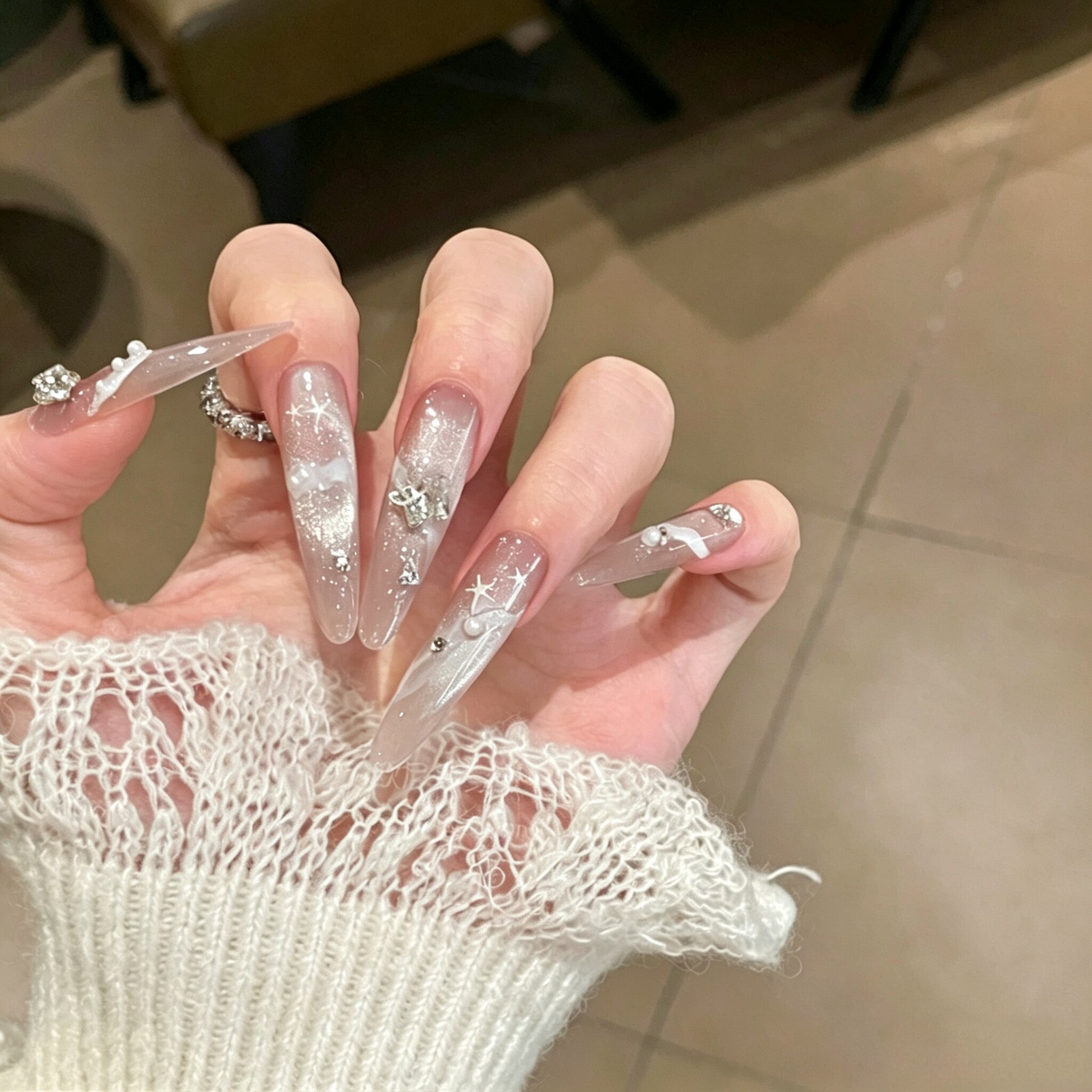 Sweet Misty Isle | Gray-Purple Cat-Eye Press-On Nails - main product image 2