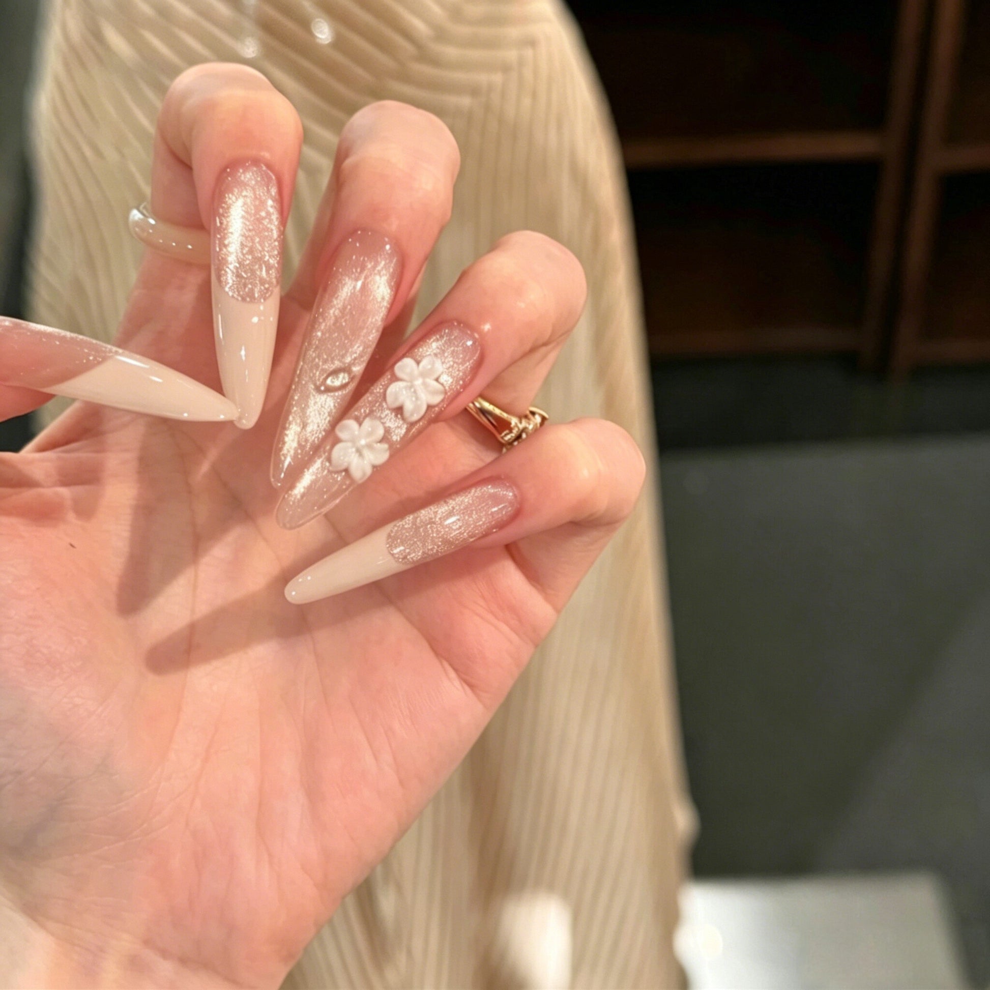 Creamy French | Nude Pink Shimmer Press-On Nails - main product image 2