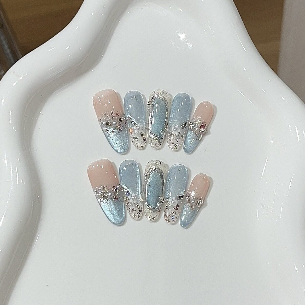 Koi Light | Dreamy Blue Cat-Eye Press-On Nails - main product image 2