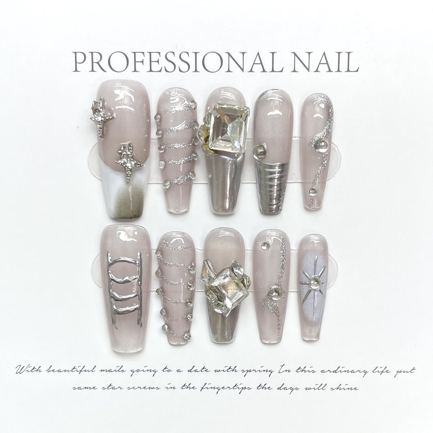 Iced Crystal Mirror Chrome Press-On Nails | Handmade Bridal Style - main product image 2