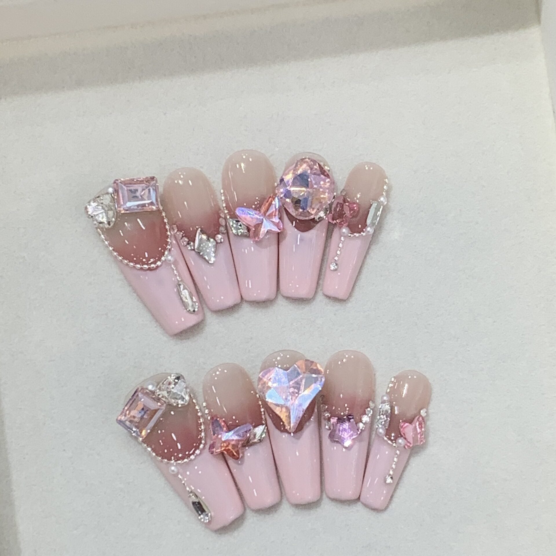 Pink Diamond Sweetheart | Peach Nude Ombre Press-On Nails - main product image 2