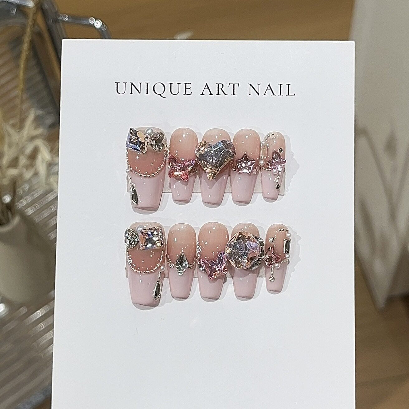 Pink Diamond Sweetheart | Peach Nude Ombre Press-On Nails - main product image 3