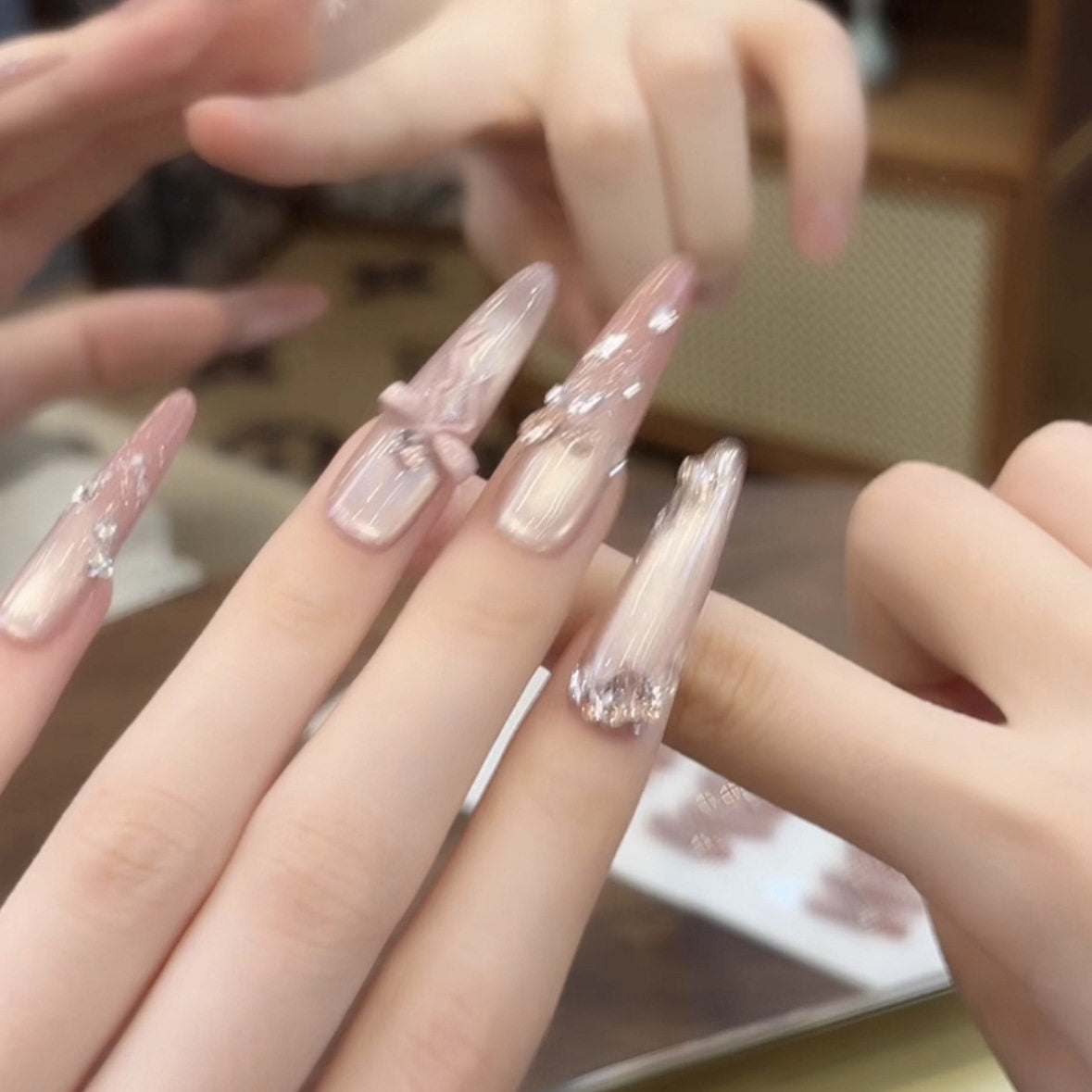 Butterfly Mist | Nude Pink Cat-Eye Press-On Nails - main product image 3