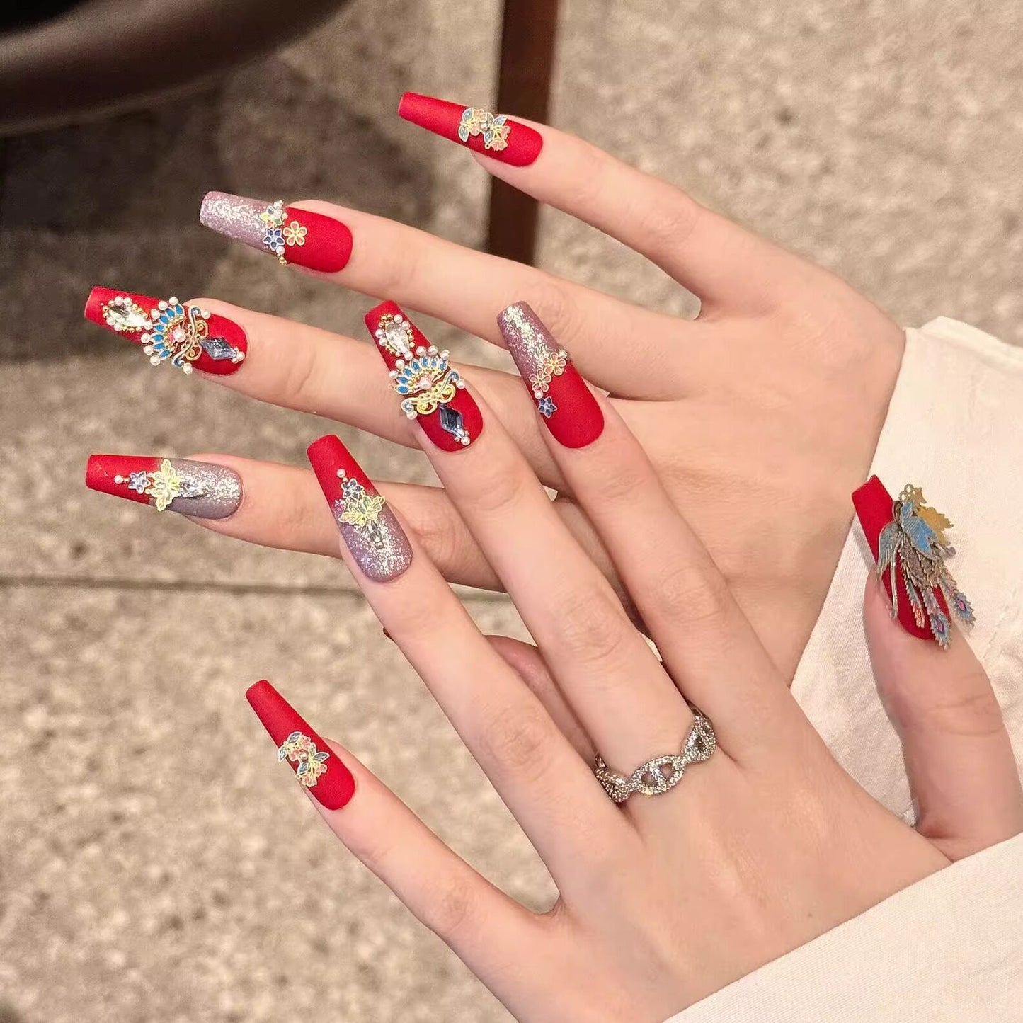 Phoenix Bridal | Red & Blue 3D Press-On Nails - main product image 3