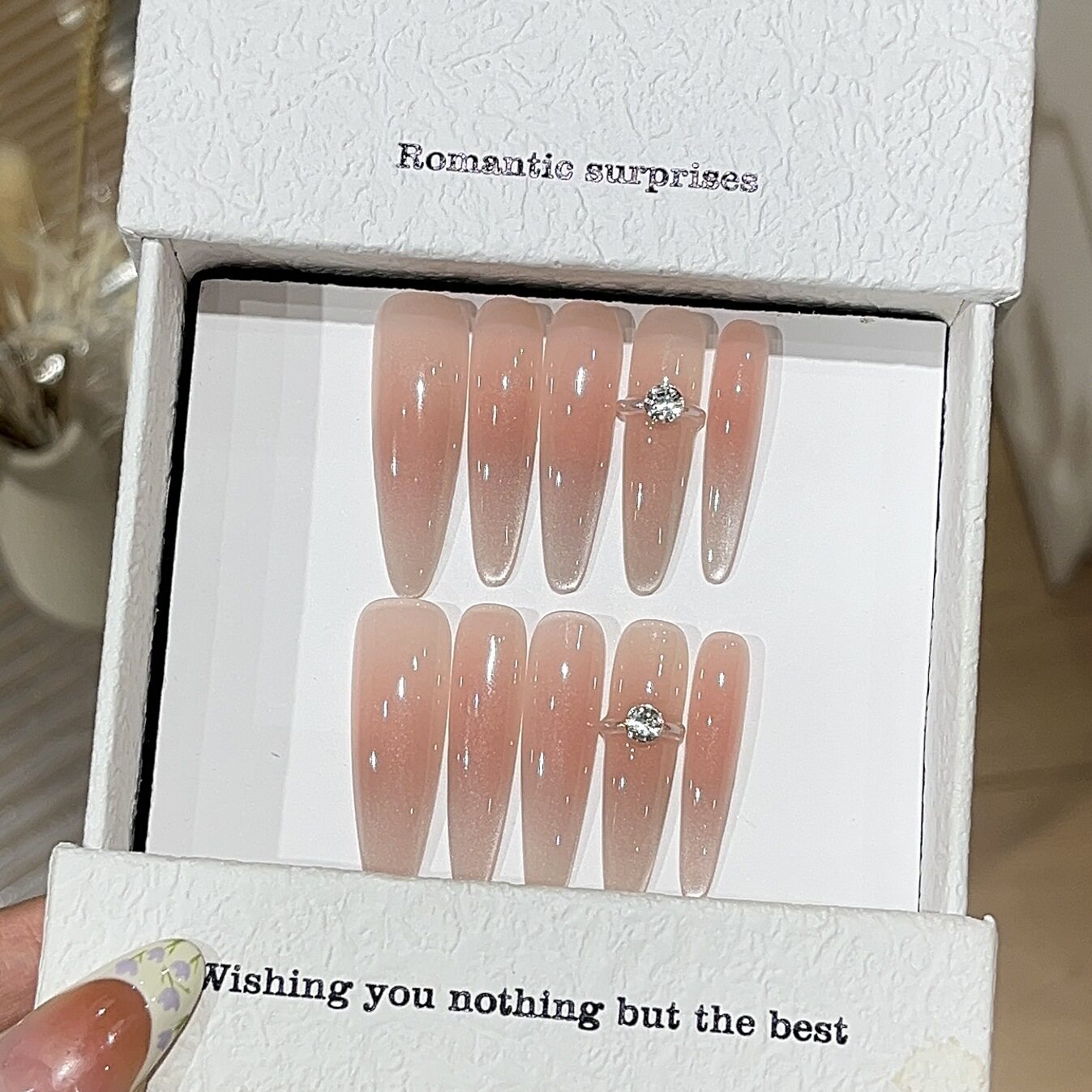 Icy Blush Cat-Eye Press-On Nails | Extra-Long Oval & Stiletto & Coffin - main product image 3