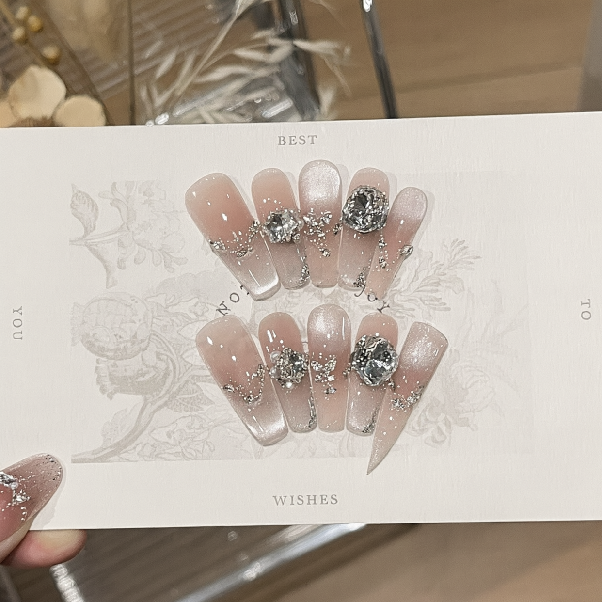 Iced Peach Sparkle | Cat-Eye Press-On Nails - main product image 4