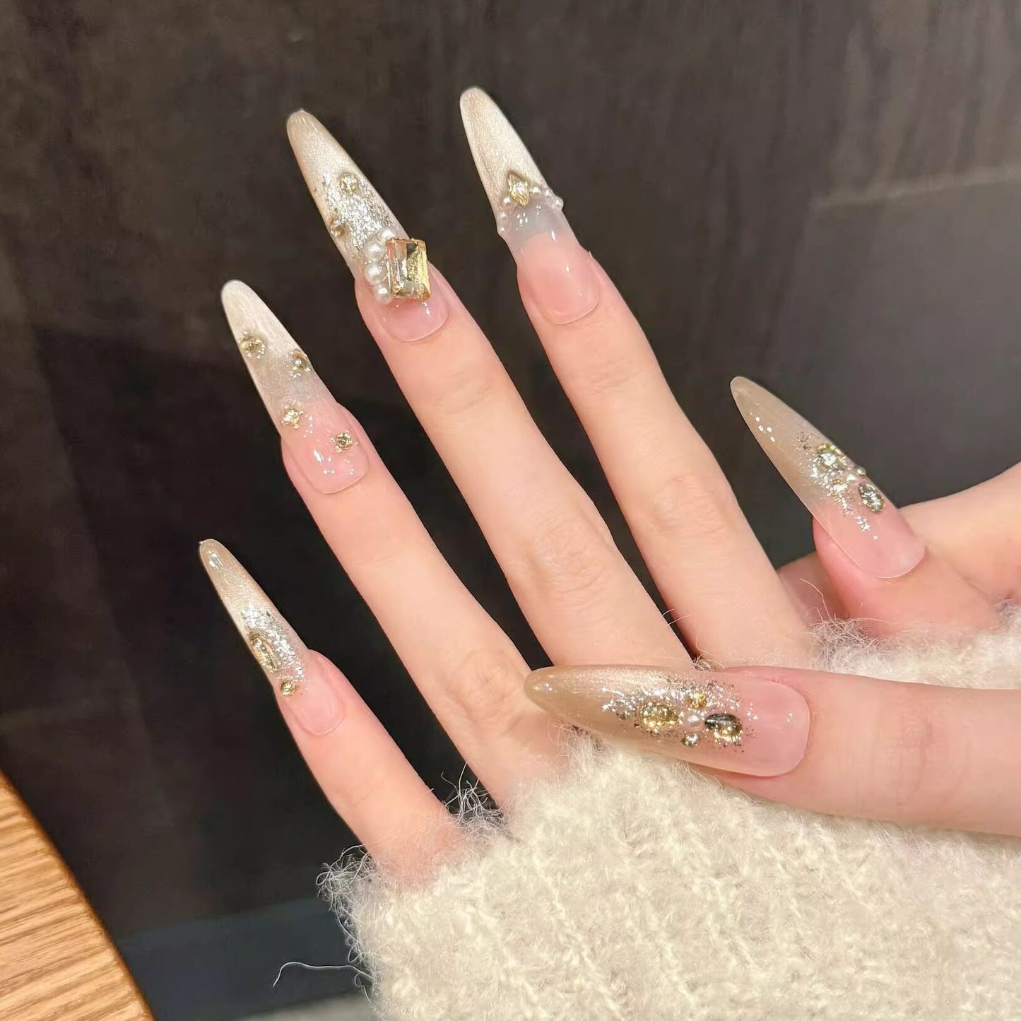 Girlish Heart | Nude Champagne Cat-Eye Press-On Nails - main product image 4