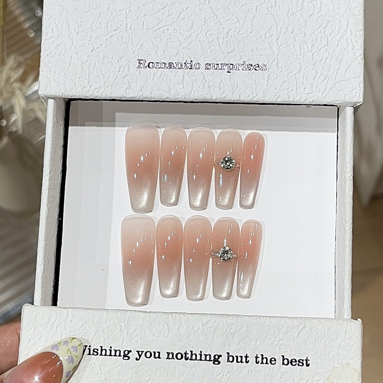 Icy Blush Cat-Eye Press-On Nails | Extra-Long Oval & Stiletto & Coffin - main product image 4