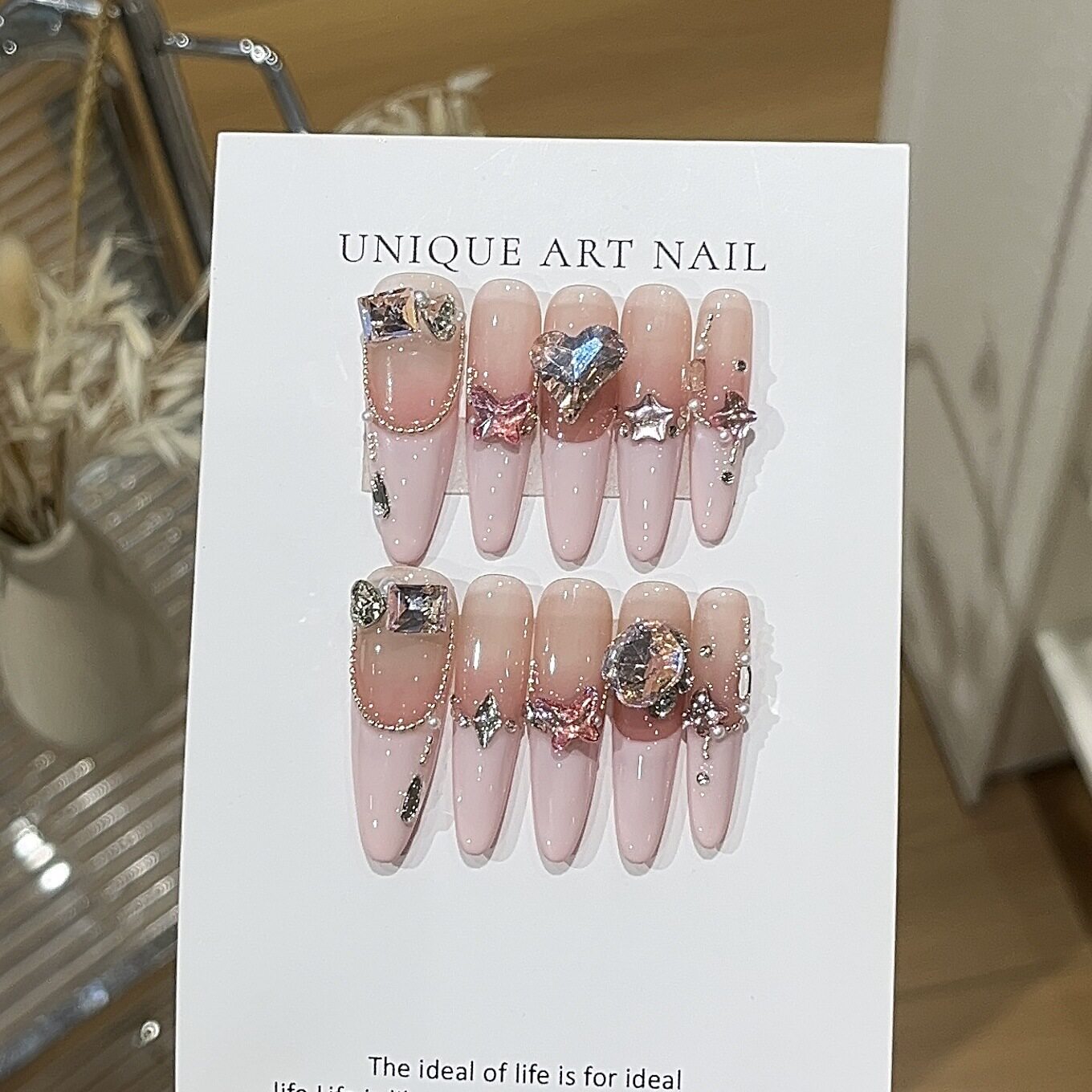 Pink Diamond Sweetheart | Peach Nude Ombre Press-On Nails - main product image 4