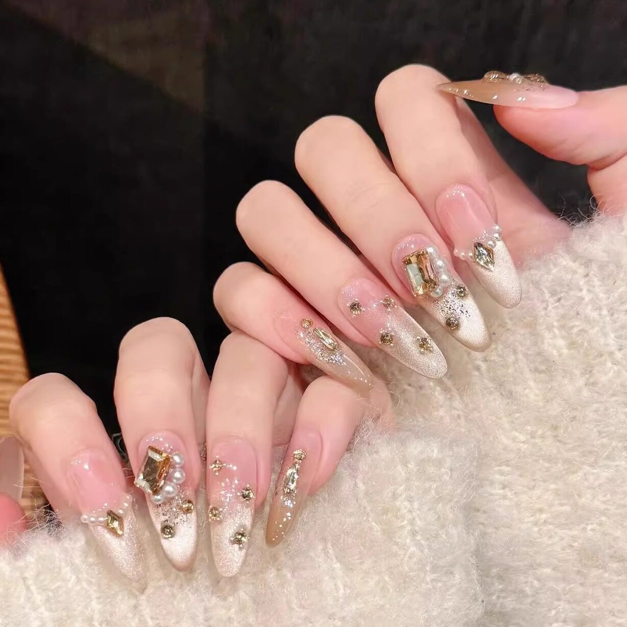 Girlish Heart | Nude Champagne Cat-Eye Press-On Nails - main product image 5