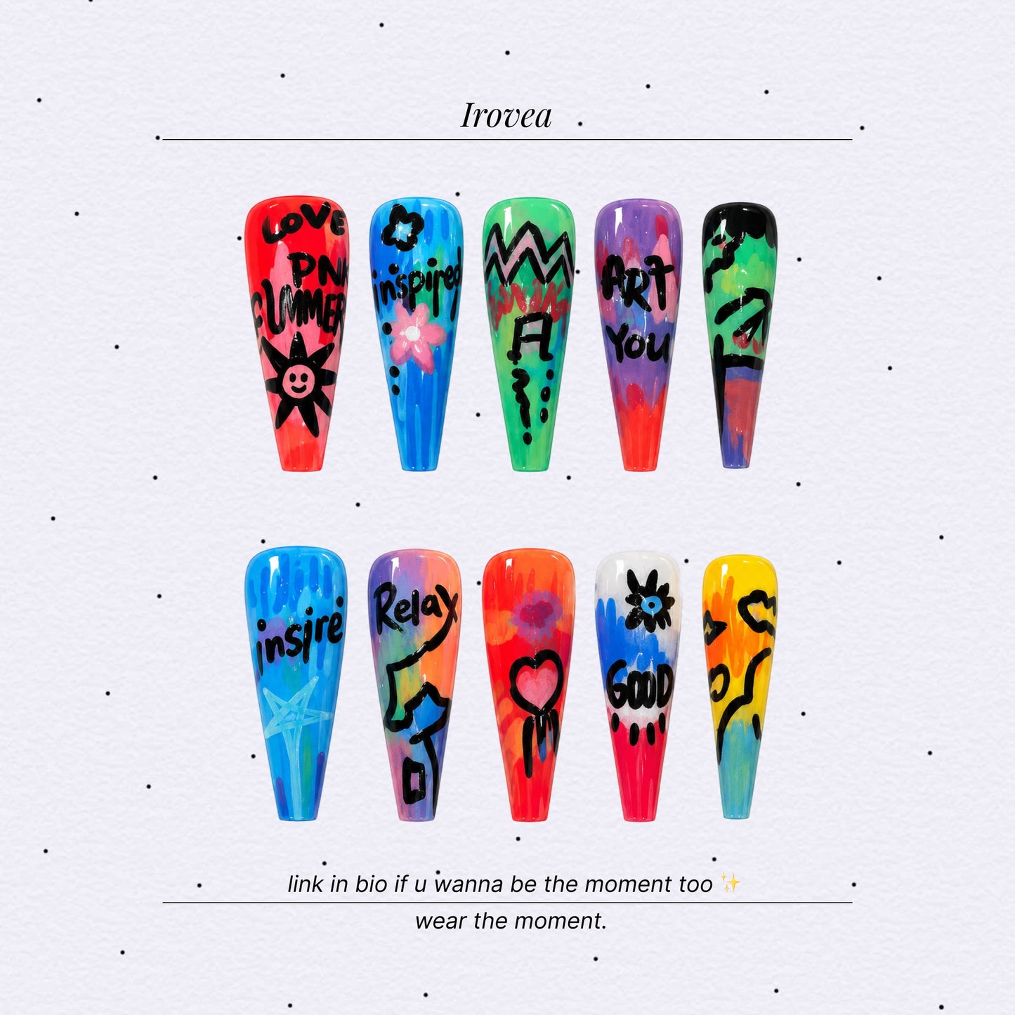 Colorful Hand-Painted Doodle Press-On Nails | Edgy Art