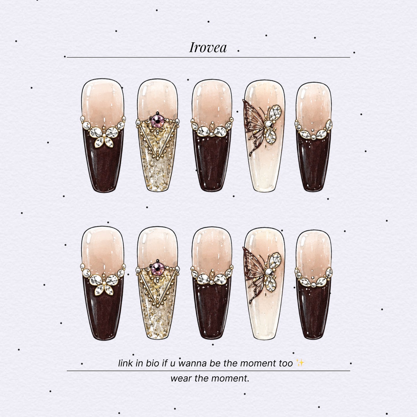 Hazelnut Cookie | Caramel French Butterfly Press-On Nails