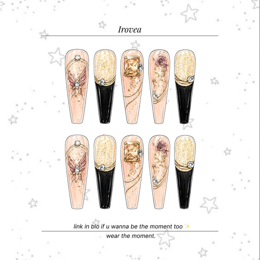 Amber Gilded | Black French Cat-Eye Press-On Nails
