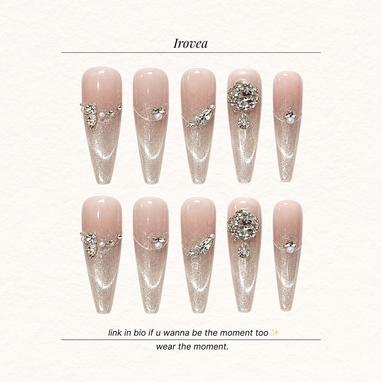 Dusty Rose Cat-Eye French Press-On Nails | Handmade Sparkle Set