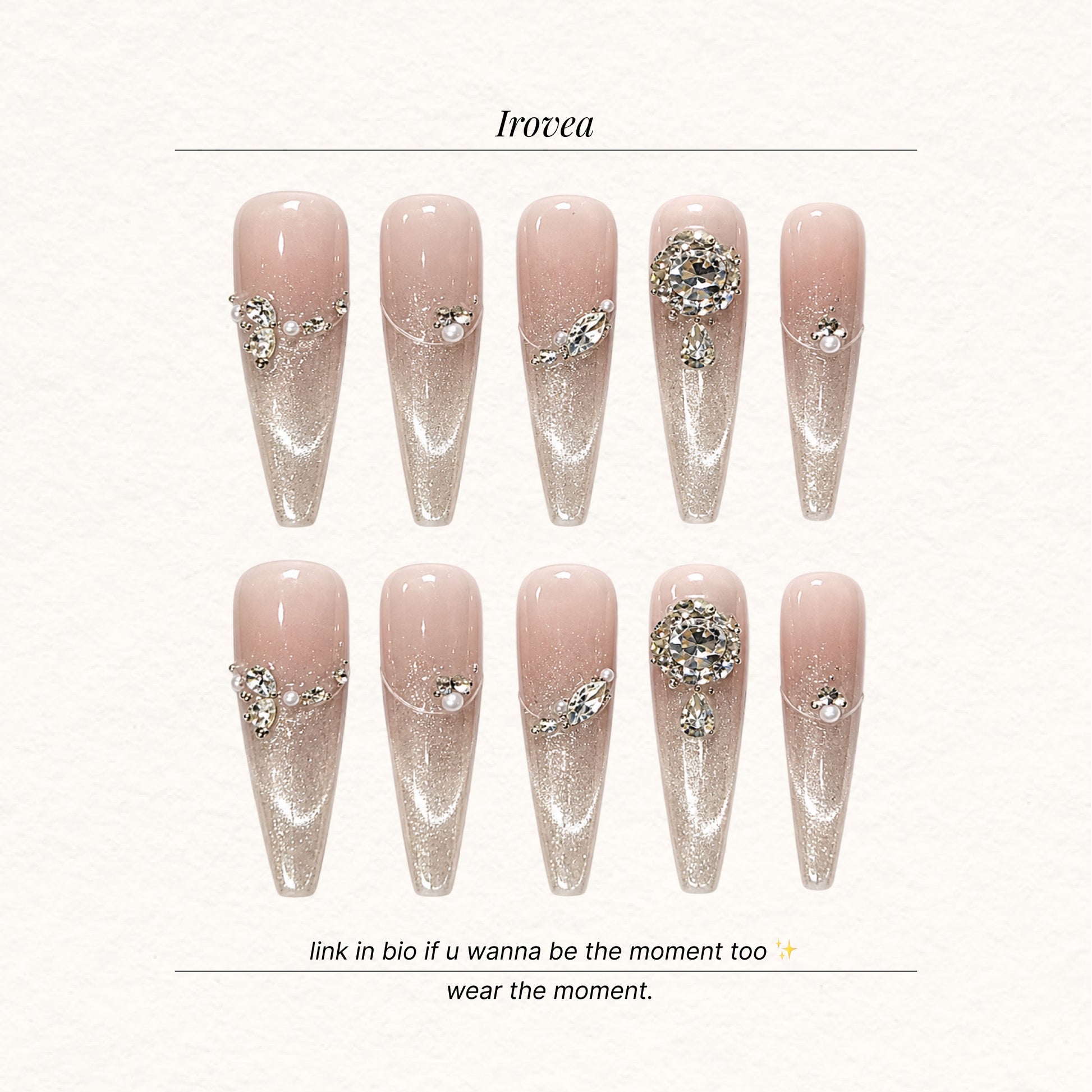 Dusty Rose Cat-Eye French Press-On Nails | Handmade Sparkle Set