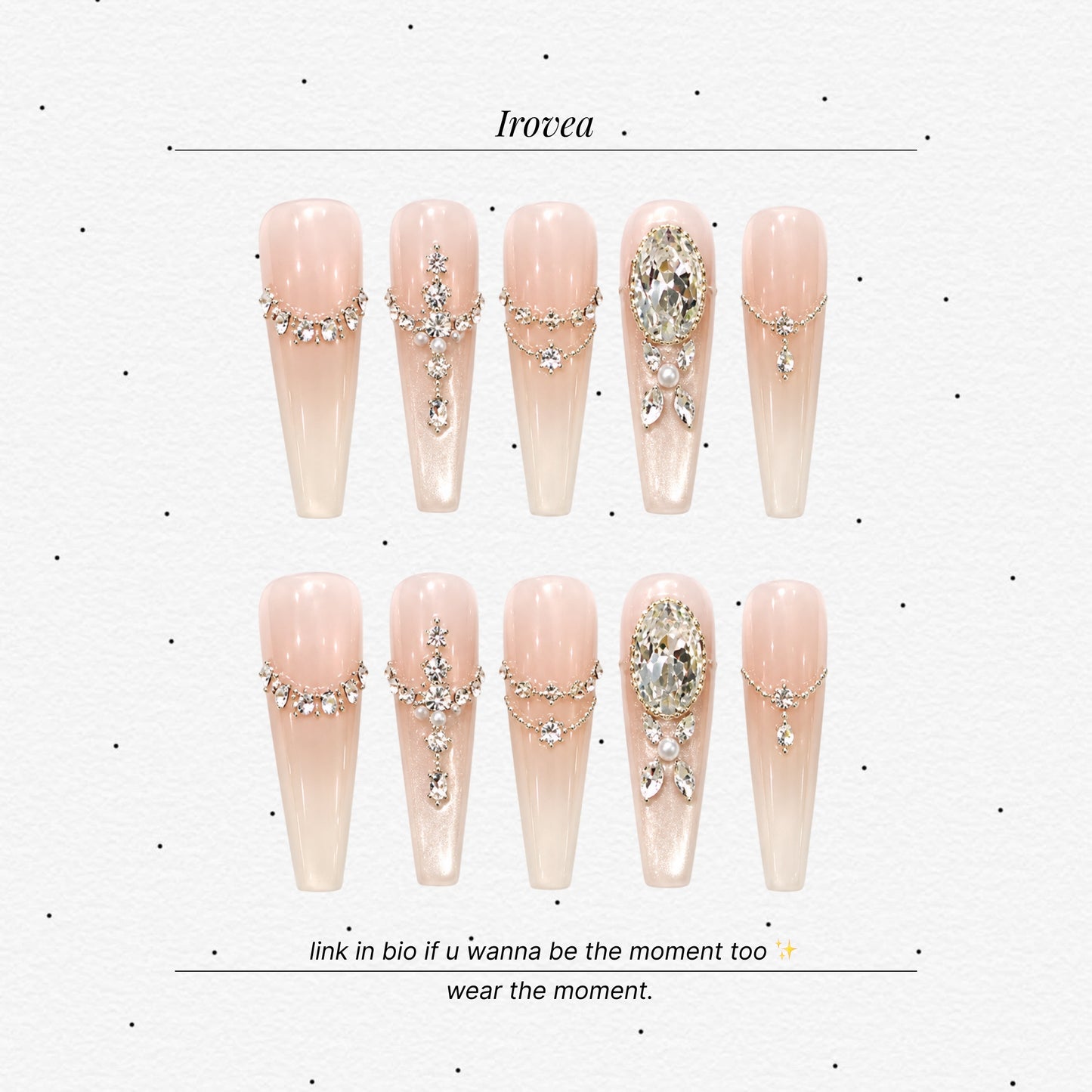 Milky Peach Blush | Crystal Press-On Nails
