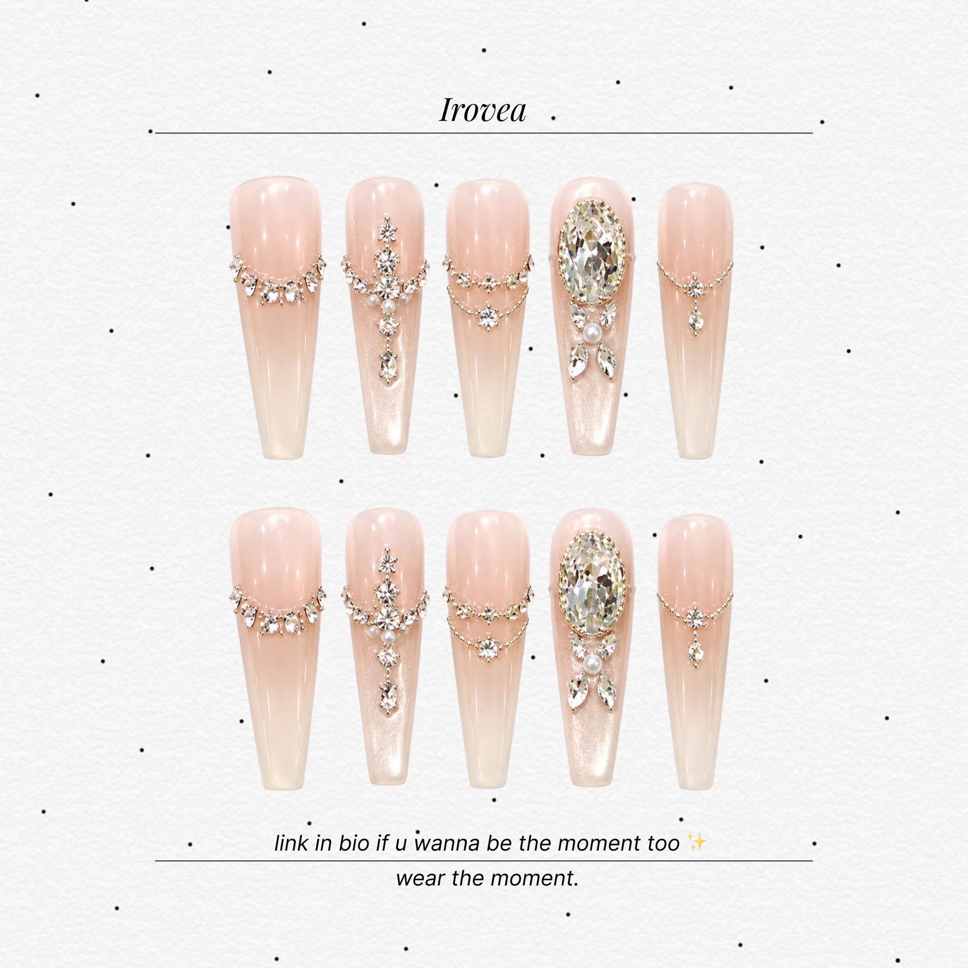 Milky Peach Blush | Crystal Press-On Nails
