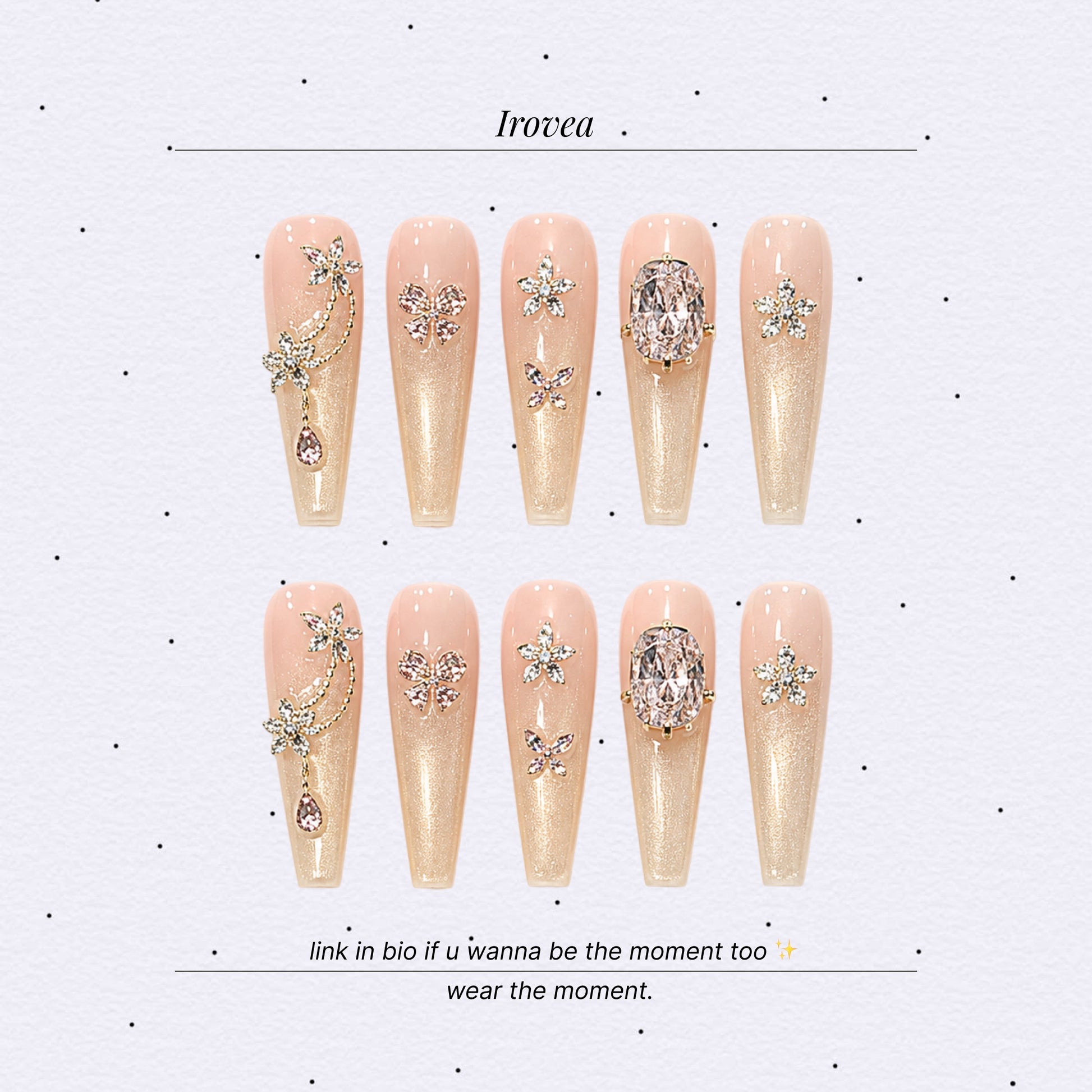 Rosé Glow | Gold Cat-Eye Chain Press-On Nails